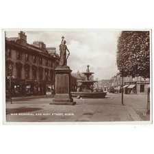 ELGIN War Memorial & High Street, Moray RP Postcard Unposted 1937