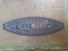 Vintage Cast Iron Makers Name Plate Sign Plaque JAMES SMYTH PEASENHALL SUFFOLK