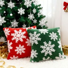 2 Pcs Christmas Snowflakes Throw Pillow - One Red and One Green with 450g Insert