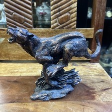 Vintage Bronzed Effect Cougar Big Car Sculpture Statue Leopard Jaguar Panther #2
