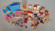 Pintoy (John Crane) Wooden Dolls House Furniture x 5 rooms & family