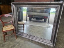 Very large 20thC silver pewter wood embossed wall mirror thick frame