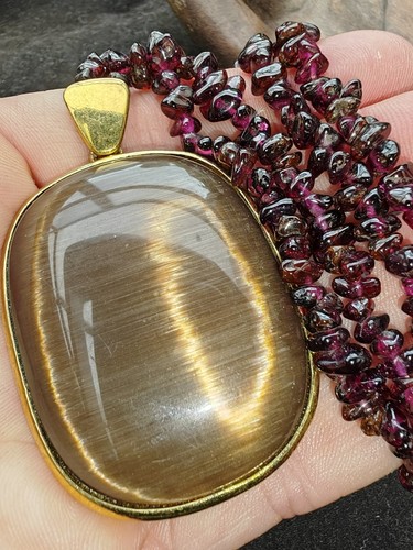 Bronzed cats eye pendant - cats, &