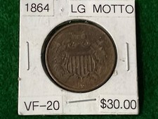 1864 2 cent Coin Large Motto