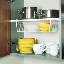 2 x White Under Shelf Storage Baskets Racks Kitchen Cabinet Wardrobe Organisers