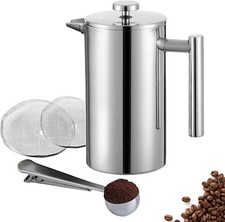 FRENCH PRESS TEA COFFEE MAKER CAFETIERE PLUNGER 3/8 CUP STEEL JUG SPOON 350ML 1L