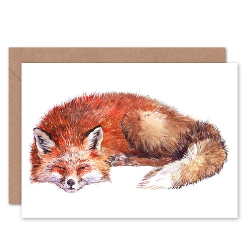 Fox sleeping watercolour card - sleeping,
