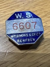 Rare Shipbuilding Badge Wm Simons Renfrew Glasgow Ww2 Era Rare Ship Memorabilia