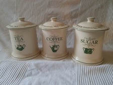 The 1869 Victorian Pottery Co Tea Coffee Sugar Jars Cream/Green