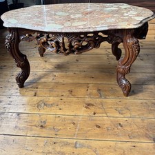 Oval 107 cm Baroque Style Coffee Table granite top solid wood