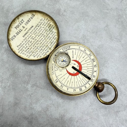 Antique brass pocket - antique, sun-dial