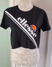 Ellesse Black Short Sleeve Crop Cotton Tshirt - Size 8