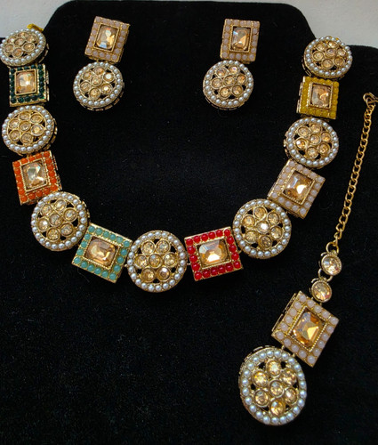 Kundan style choker necklace - kundan,