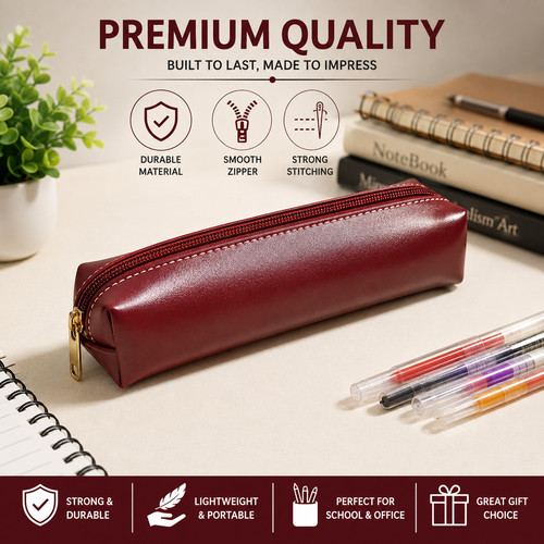 Leather pencil case bag - leather,