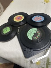 Capgun 6pc Anti-Skid "Vinyl Record" COASTERS with Record Player Holder, NEW