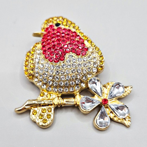Gold tone robin brooch pin - brooch,