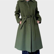 Windsmoor Vintage Green Wool Overcoat Coat Jacket Belted Belt Pockets England