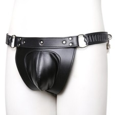 Adult Men's Leather Pouch Underwear Thong w/Lock Sexy Lingerie Thongs T-back