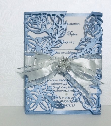 Wedding invitation blue - blue, pearl