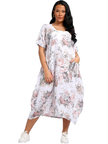 Italian floral linen dress - linen,