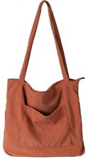 Brown Rust Orange Corduroy Slouch Bag For School Work Shopping Large Zip UK