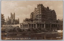 BATH Abbey & Empire Hotel, RP Postcard by Garratt, Postmark Newport, Mon 1917
