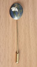 Beautiful Vintage Gold-tone Cloisonné Enamel Stick Pin With Snowdrop Flower 2"