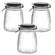 3Pcs 1.5Litre Glass Food Jar Preserving Black Cliptop Storage Coffee Canister