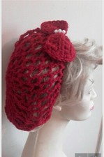 Red Bow Hair Snood Crochet 1940s Hair Net Vintage Style Accessory Ww2
