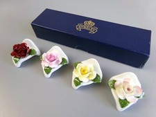 Aynsley Place Card Holders. Set of 4. Vintage Bone China Flowers. Boxed.