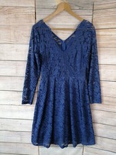 Womens Dress Floral Lace Stretch V-Neck Party Occasion Evening Size M Blue