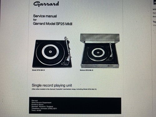 Garrard sp25 mk3 service - garrard,