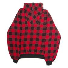 Vintage PACIFIC TRAIL Mens Patterned Fleece Red Check 1/4 Zip 90s XL