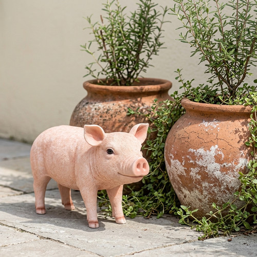 Pink pig garden ornament hand - pig,
