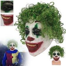 Halloween Joker Mask,Creepy Latex Mask,Clown Mask,Joker Smile Mask w/Green Hair