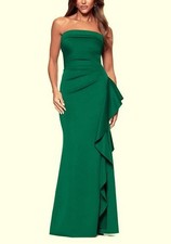 Xscape Hunter Green Ruffle Strapless Scuba Crepe Gown Dress Size 10 $258