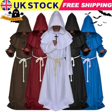 Halloween Mens Monk Cosplay Robe Cloak Capes Friar Medieval Priest Costume Dress