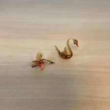 Vintage Art Glass Swan & Goose Set Hand Blown Birds Figurines Brown