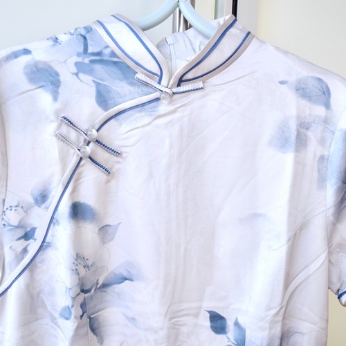 Blue flora qipao midi dress - blue,