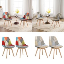 WOLTU 1/2/4x Patchwork Linen Dining Chair Kitchen Home Office Chair Wooden Legs