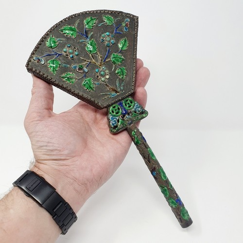 Chinese enamel fan - enamel, fan-shaped