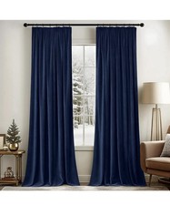 MIULEE Navy Blue Velvet Pencil Pleat Darkening Curtains for Bedroom 2 Panel Set,