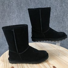 Bearpaw Boots Womens 9 Elle Short Shearling Black Pull On Casual Flats Mid-Calf