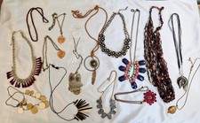 Bundle 15 Necklaces Gold Brass Tone Various Materials Jewellery All Wearable