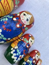 Vintage 1980s Original Set Of Russian Dolls, Hand Painted On Wood