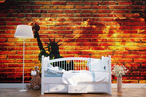 Brick wall statue liberty - 3d,