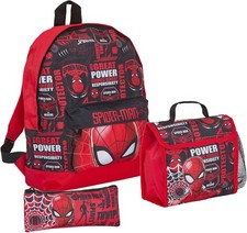 Spiderman Backpack + Lunch Bag + Pencil Case Boys 3 Piece Marvel School Red 