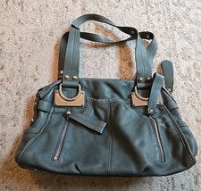 B Makowsky Hobo Handbag Green Teal Silver  Leather Large Shoulder Bag Footed
