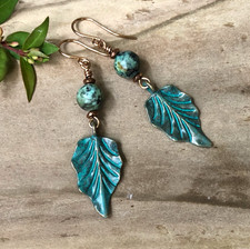 Green Bohemian Leaf Earrings