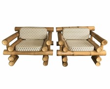 A PAIR OF SUBSTANTIAL VINTAGE ITALIAN BAMBOO ARMCHAIRS WITH DAVID HICKS CUSHIONS